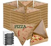 Cididu 100 Pack Pizza Slice Box, Single Disposable Pizza Slice Storage Container, Bulk Pizza Take Out Tray, 9.2'' x 9.0'' x 1.7'' Kraft Triangle Boxes for Leftover Pizza, Birthday Wedding Party Favor