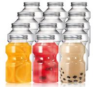 Cididu 12 Pack Plastic Bottles with Aluminum Caps, 500 ml Reusable Clear Juice Bottle, BPA Free Smoothie bottles for Fridge, Leakproof Empty Juice Bottles for Juicing Ginger Tea Coffee Milk Beverages