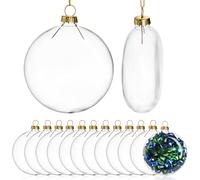 Cididu 12 Pcs Flat Xmas Ornaments Disc Fillable, 3.15 Inch Clear Glass Bulb for Christmas Hanging Ornament Removable Top, DIY Transparent Oval Ball Bulbs Ornaments for Crafts Tree Decor