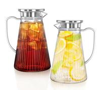 Cididu 2 Pack 1.5 Litre Plastic Pitcher with Lid, Unbreakable Water Jug BPA-Free, Clear Ice Tea Pitchers with Handle for Lemonade, Cold or Hot Beverages, Juice, Milk, Fridge, Parties, Events