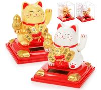 Cididu 2 Pack Solar Waving Cat, Lucky Cat Waving Arm Solar Powered, Good Luck Fortune Cats Window Sun Catcher Car Dashboard Decor, Portable Suncatchers Welcoming Cats with Clear Cover