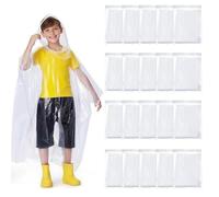 Cididu 20 Pack Disposable Rain Ponchos for Kids, Clear Plastic Ponchos with Hood, Waterproof Raincoat for Boys Girls, Emergency Rain Poncho Lightweight for Outdoor Events, Travel, Camping, Hiking