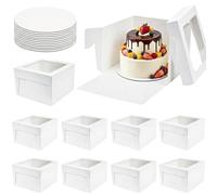 Cididu 20 Pcs 12 Inch Cake Boxes with Window and Boards, Sturdy Food Grade 350g Thick Cardboard White Bakery Box for Multi-Layer Wedding Birthday Cakes Transport Box (12x12x8 Inch, 10 Boxes,10 Boards)