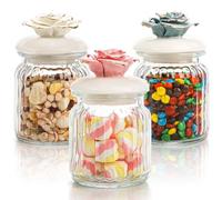 Cididu 3 Pack Glass Jars with Airtight Lid, 10 Oz Hand Crafted Clear Glass Canister, Glass Candy Jars with Porcelain Lid, Ribbed Canning Storage Jar for Kitchen Sugar Coffee Beans Nuts Spices Cookie