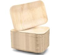 Cididu 35 Pack Palm Leaf Plates Disposable, 6x9 Inch Bamboo Like Plate Rectangle Trays, Mini Charcuterie Board Appetizer Serving Plates for Cheese Dessert Party Wedding BBQ Picnic, Microwave Safe