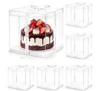 Cididu 6 Pcs Clear Cake Box with Ribbon, 2-Layer Tall Cake Packaging Boxes 20x20x22.5 cm, PET Cake Carrier Transport Container for Tiered Cakes, Transparent Gift Display Boxes with Lid for Birthday