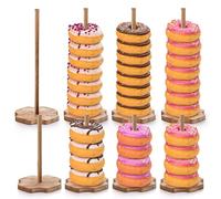 Cididu 8 Pieces Wood Donut Stand, Bagel Stand Holder Display for Dessert Table, Detachable Rustic Donut Sticks Display Tower for Wedding Birthday Parties Decorations Supplies (2 Sizes)