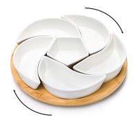 Cididu Ceramic Serving Tray Platters Lazy Susan, Rotating Divided Serving Set with 6 Removable Compartment, 11'' Appetizer Relish Dish, Snack Bowl Set for Party, Kitchen, Fruit