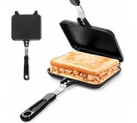 Cididu Hot Sandwich Maker, Grilled Sandwich Toaster Gas Stove, Double-sided Non-stick Frying Pan for Bread Panini Cheese Pancake Breakfast, Stovetop Sandwich Grill Press Flip Pan for Camping Kitchen
