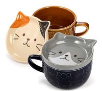 Cididu Set of 2 Cute Ceramic Cat Mug with Lid, 10 OZ Novelty Coffee Milk Mugs with Coaster, Kawaii Tea Cup Breakfast Mug for Cat Lovers, Birthday Valentines Gifts for Women Girls Animal Lovers