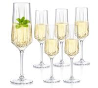 Cididu Set of 6 Elegant Champagne Flutes, Acrylic Clear Faceted Wine Glasses 6oz, Unbreakable Stemmed Champagne Glasses for Bride Groom Christmas Thanksgiving Birthday Toasting