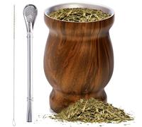 Cididu Yerba Mate Cup and Bombilla Kit, 8 oz / 230 ml Gourd Set, Double Walled 304 Stainless Steel Classic Cup with Straw and Cleaning Brush, Easy to Clean, Brown
