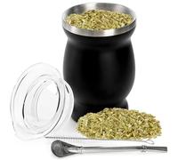 Cididu Yerba Mate Cup and Bombilla Kit, 8oz Yerba Mate Gourd, Double Walled Tea Cup Set, 304 Stainless Steel Traditional Mate Cups, Insulated Gourd Cup with Straw Lid and Cleaning Brush, Easy to Clean