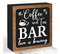 Cidobi Coffee and Tea Bar Sign, Love is Brewing Wooden Box Sign, Tea Bar Accessories Decor, Rustic Wooden Black Sign Decor, Home Office Tabletop Shelf Decor, Gifts for Coffee Lover Woman Man