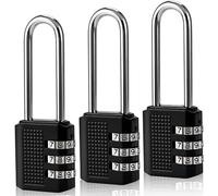 Cieex Set of 3 Combination Locks, 3 Digit Padlock Small with Long Shackle, Combination Code Padlock, Weatherproof, Lock with Combination Code for Suitcase, Locker Garage, Gym, Garden, Shed