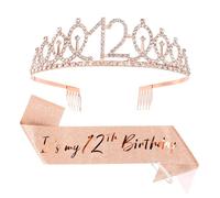 CIEHER 12th Birthday Crown + 12th Birthday Sash + Pearl Pin Set, It's My 12th Birthday Sash, 12 Birthday Tiara, 12th Birthday Decorations for Girls, 12th Birthday Gifts