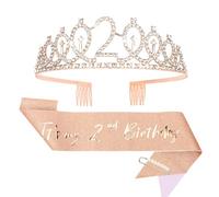CIEHER 2nd Birthday Crown and Sash, It's My 2 Bday Sash, 2nd Birthday Decorations Rose Gold