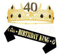 CIEHER 40th Birthday King Sash & Crown for Men - Vintage Baroque Tiara, 40th Birthday Gifts & Decorations