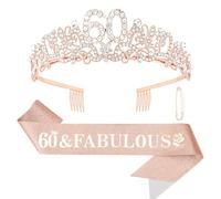 CIEHER 60th Birthday Decorations Set - 60th Birtday Crown and Sash Rose Gold
