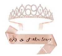 CIEHER 69th Birthday Crown + 69th Birthday Sash + Pearl Pin Set, 69 & Fabulous Birthday Sash, 69 Birthday Tiara, 69th Birthday Decorations for Women, 69th Birthday Gifts