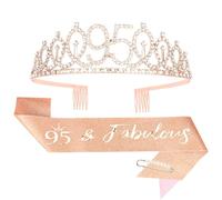 CIEHER 95th Birthday Crown and Sash, 95 & Fabulous Sash, 95th Birthday Decorations for Women - Rose Gold
