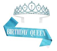 CIEHER Birthday Queen Sash & Rhinestone Tiara, Birthday Crowns for Women, 2 Piece Set, Foil