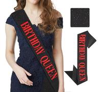 CIEHER Black & Red Birthday Sash Birthday Queen Sash It's My Birthday Sash Birthday Sashes for Women Glitter Fabric Sash for Red Birthday Decorations
