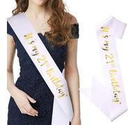 CIEHER It's My 21st Birthday Sash for 21st Birthday Decorations 21st Birthday Sashes for Girls Finally 21 Sash - White & Gold