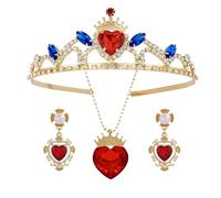 CIEHER Queen of Hearts Costume - Crystal Crown & Earrings for Women Girls, Halloween Accessories for Cosplay, Metal, Rhinestone