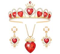 CIEHER Queen of Hearts Costume - Crystal Crown & Earrings for Women Girls, Halloween Accessories for Cosplay, Metal, Rhinestone