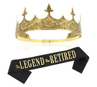 CIEHER The Legend Has Retired Sash & Ancient Gold King Crown for Men, Retired Sash Legendary Sash Adjustable King Crowns Retirement Gifts Retirement Party Decorations