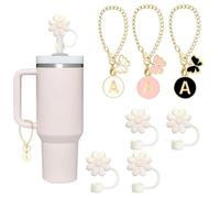 CIELOAZUL Compatible with Stanley Cup Accessories, 3PCS Butterfly Letter Charms with 4PCS 10mm Stanley Straw Cover Cap for Stanley Cup 30&40 Oz, Silicone Stanley Straw Toppers for Stanley Tumbler (A)