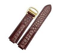 CIEMJSYNF 16-8mm 18-11mm 20-12mm 22-14mm Crocodile Leather Watch Strap Compatible With Cartier Blue Balloon W69012Z4 W69016Z4 Series Convex Watchband(Brown gold buckle,14-8mm)
