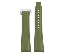 CIEMJSYNF 21mm 22mm Fluorine Rubber Watch Band Compatible With Longines Conquest GMT L3.790 L3.890 41mm 43mm Curved End Waterproof Strap(Green-silver,21mm)