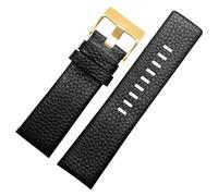 CIEMJSYNF 22mm 24mm 26mm 27mm 28mm 30mm 32mm Compatible With Diesel Watches leather strap DZ4323 1657 4318 DZ4344 Litchi grain men Watchband(Black gold buckle,27mm)