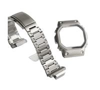 CIEMJSYNF Compatible With Casio Small Square DW-5600 GW-M5610 Titanium Alloy Case+strap Steel Metal Watch Band Tools(Titanium silver set,5600 Series)
