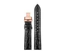 CIEMJSYNF Crocodile Bracelet Leather Watch Band Compatible With CARTIER E RONDE Key Must Strap 16mm 17mm 18mm 19mm 20mm 21mm 22mm(A-black-rose,21mm)