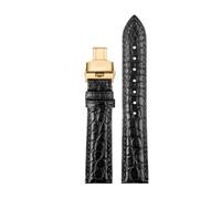 CIEMJSYNF Crocodile Bracelet Leather Watch Band Compatible With CARTIER E RONDE Key Must Strap 16mm 17mm 18mm 19mm 20mm 21mm 22mm(A-black-gold,19mm)