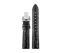 CIEMJSYNF Crocodile Bracelet Leather Watch Band Compatible With CARTIER E RONDE Key Must Strap 16mm 17mm 18mm 19mm 20mm 21mm 22mm(A-black-silver,21mm)
