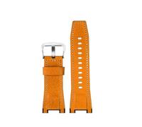 CIEMJSYNF Italian Cowhide Leather & Nylon Strap Compatible With Casio GST-S130 S110 S120 W 130LB 100 W300, Men's GSR-B100 Replacement Band(Yellow silver clasp)