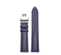 CIEMJSYNF Leather Watch Band Lychee Grain Vintage Cowhide Watch Strap Unisex Universal Watch Strap Butterfly Buckle(Dark blue-Silver,24mm)