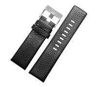 CIEMJSYNF Leather Watchband Compatible With Diesel DZ1405 4323 4344 4427 7257 4283 Watches Pin Buckle Embossed Bracelet 24 26 28mm Watch Strap(Black silverbuckle,27mm)