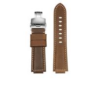 CIEMJSYNF Modified Watch Straps Compatible With Casio ECB-10YD/EFB-680/GST-B400/B200 Convex Suede Leather Strap 24x12 24x14mm Men's Bracelet(Brown silver,24x16mm)