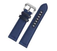 CIEMJSYNF Nylon Canvas Cowhide Bottom Watch Strap Compatible With Panerai Panahai Diesel Men's PAM111 PAM441 Watchband 22mm 24mm 26mm(Blue-silver,22mm)