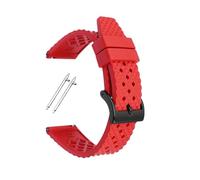 CIEMJSYNF Perforated Breathable Fluorine Rubber Watch Band 18mm 20mm 22mm 24mm Waterproof Sports Quick Release Silicone Watch Strap(Red-Black,20mm)