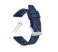 CIEMJSYNF Perforated Breathable Fluorine Rubber Watch Band 18mm 20mm 22mm 24mm Waterproof Sports Quick Release Silicone Watch Strap(Blue-Silver,24mm)