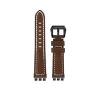CIEMJSYNF Retro Matte Cow Leather Watch Strap Compatible With Swatch IRONY Adapter YVS YCS YAS YGS Watchband Concave Convex Accessories(Dark brown-Black,21mm)