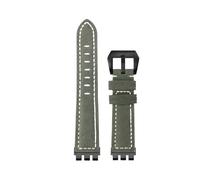 CIEMJSYNF Retro Matte Cow Leather Watch Strap Compatible With Swatch IRONY Adapter YVS YCS YAS YGS Watchband Concave Convex Accessories(Army green-Black,21mm)