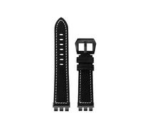 CIEMJSYNF Retro Matte Cow Leather Watch Strap Compatible With Swatch IRONY Adapter YVS YCS YAS YGS Watchband Concave Convex Accessories(Black-Black,19mm)