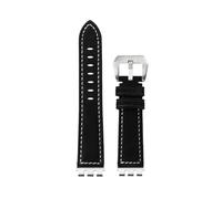 CIEMJSYNF Retro Matte Cow Leather Watch Strap Compatible With Swatch IRONY Adapter YVS YCS YAS YGS Watchband Concave Convex Accessories(Black-Silver,21mm)